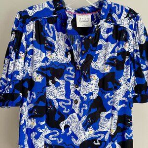 Anthropologie x Emily Isabella Robina Panther Print Short Sleeve Blouse XS/S